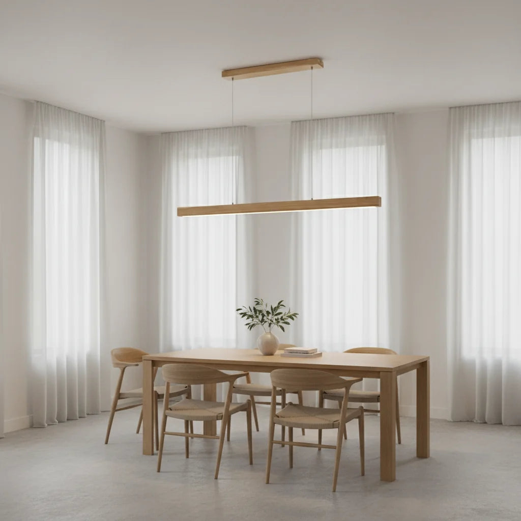 Lineaire Houten Hanglamp met LED-verlichting voor Eettafel Woonkamer Eetkamer Slaapkamer Modern Strak Design | Sulvida