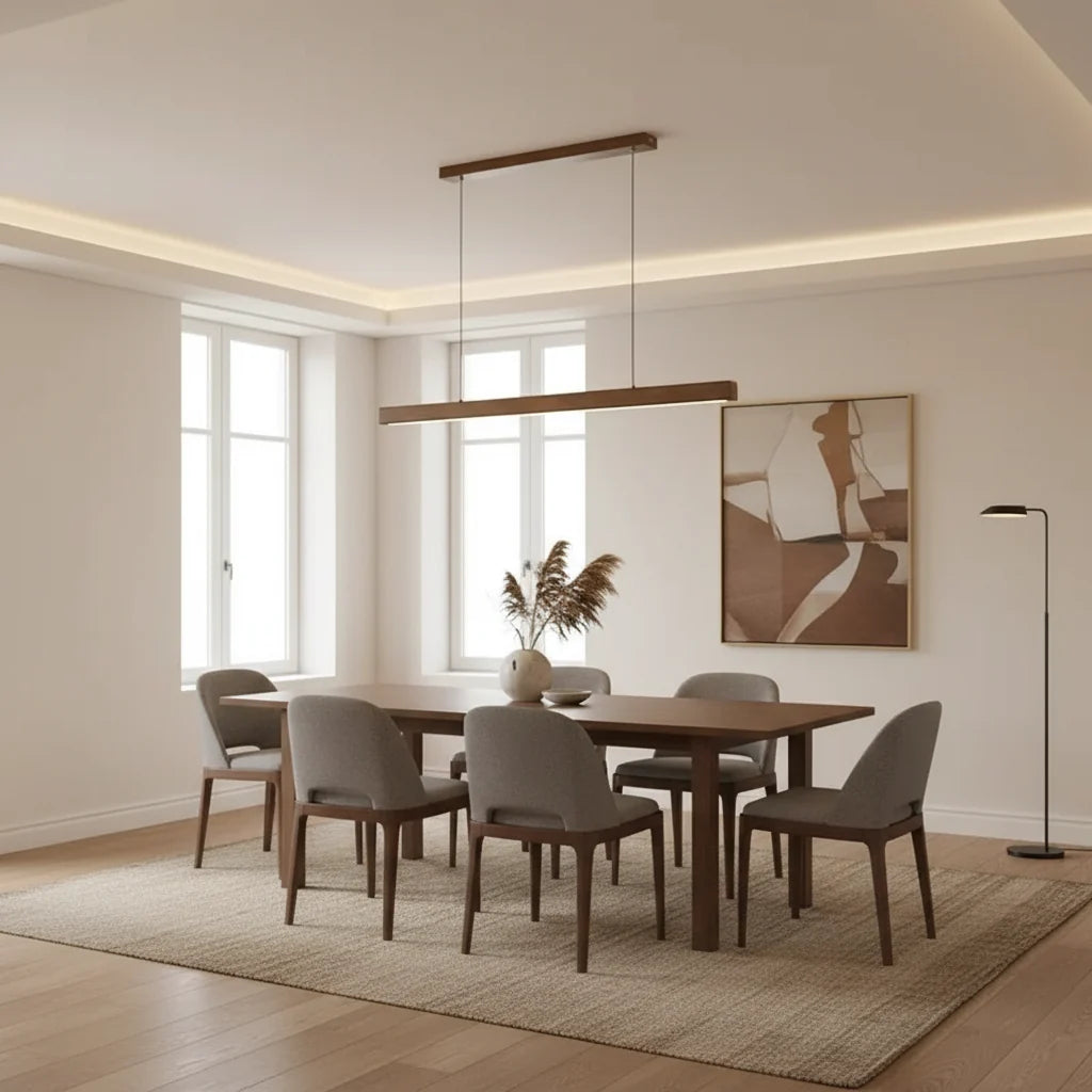 Lineaire Houten Hanglamp met LED-verlichting voor Eettafel Woonkamer Eetkamer Slaapkamer Modern Strak Design | Sulvida