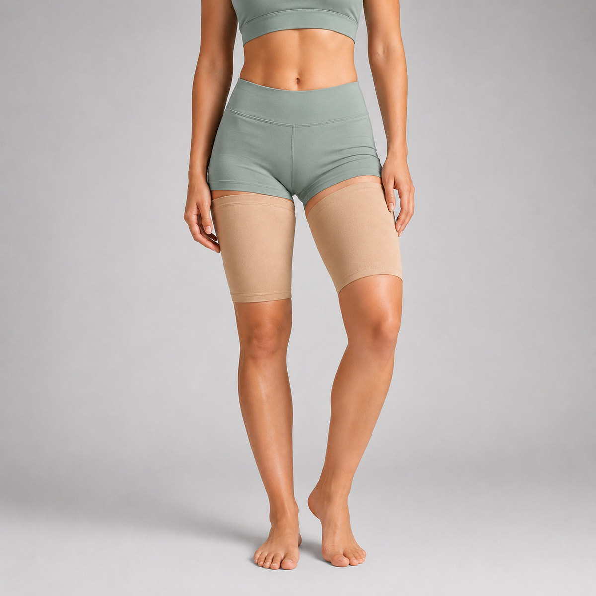 Ultra Dunne Compressiesleeve voor Dijen Beige M Unisex Ademend Discreet Sportsteun Dijbeenbescherming | Sulvida