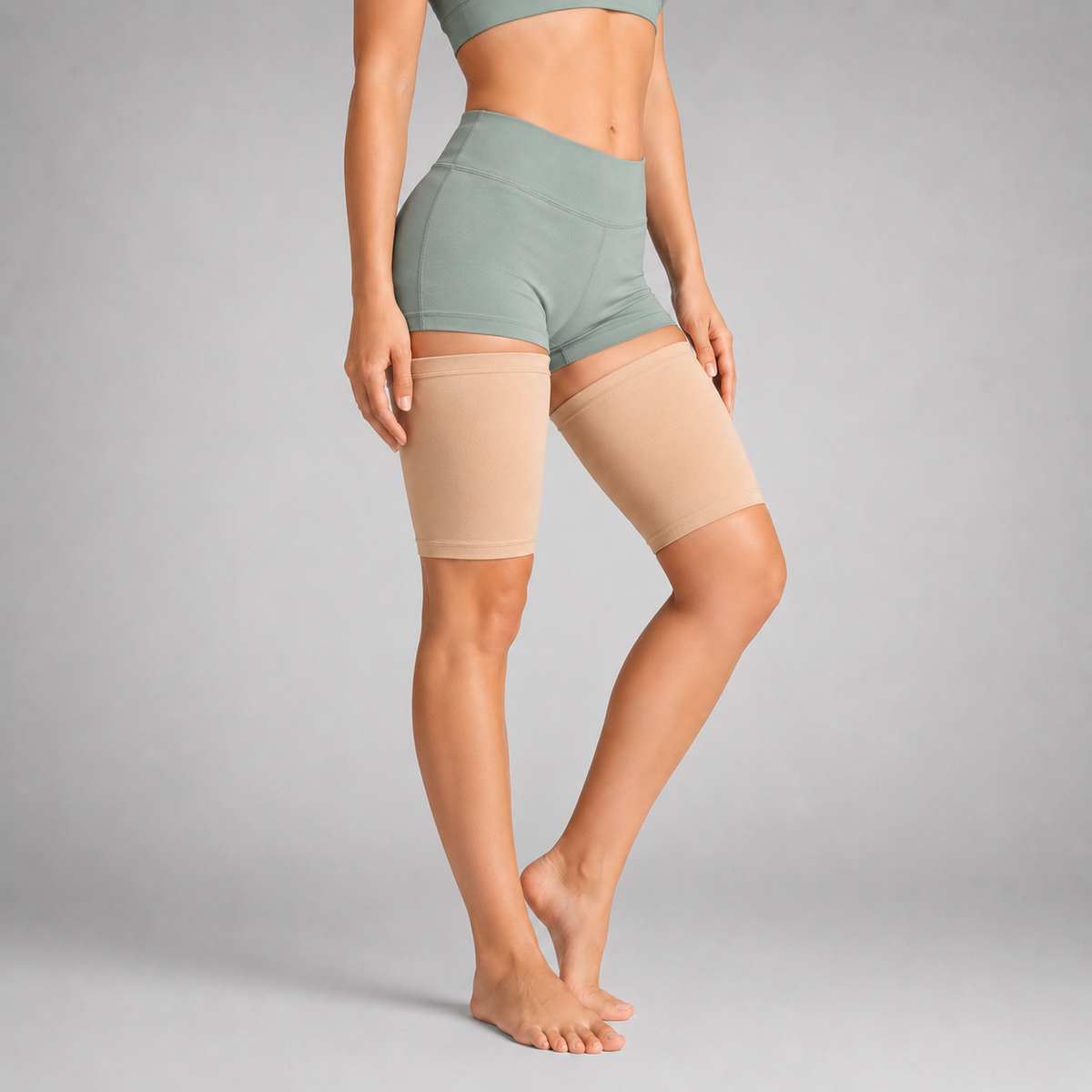 Ultra Dunne Compressiesleeve voor Dijen Beige M Unisex Ademend Discreet Sportsteun Dijbeenbescherming | Sulvida
