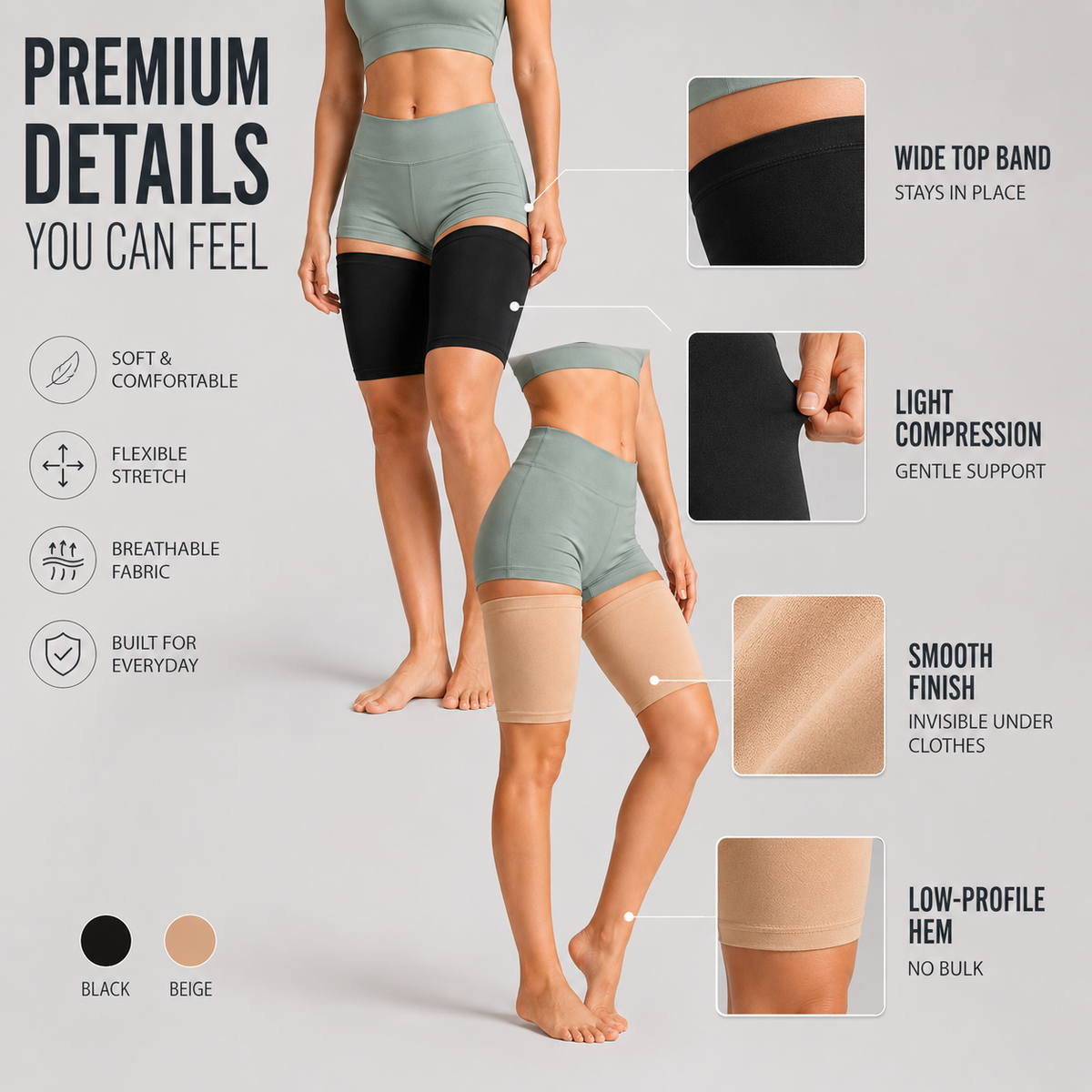 Ultra Dunne Compressiesleeve voor Dijen Beige M Unisex Ademend Discreet Sportsteun Dijbeenbescherming | Sulvida
