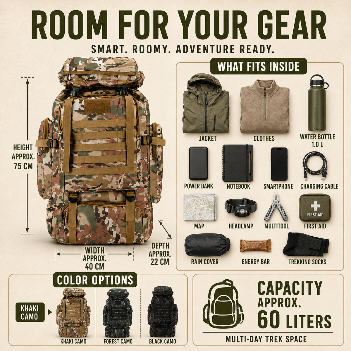 80 Liter Trekking Rugzak met MOLLE Systeem Waterdicht voor Backpackers Outdooravonturiers en Camping | Sulvida