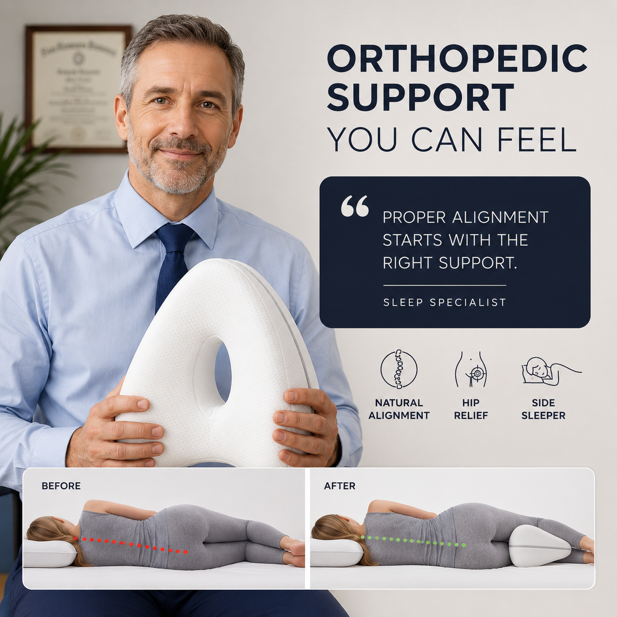 Contour Beenkussen voor Zijslaper met Elastische Band – Orthopedisch Heup en Kniesteun voor Betere Slaap | Sulvida