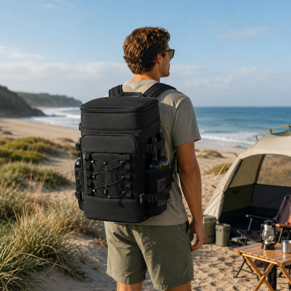 Geïsoleerde Koeltas Rugzak Grijs 22×28×40cm Handsfree Picknick Outdoors Camping Lunchtas Tuin BBQ Strand | Sulvida