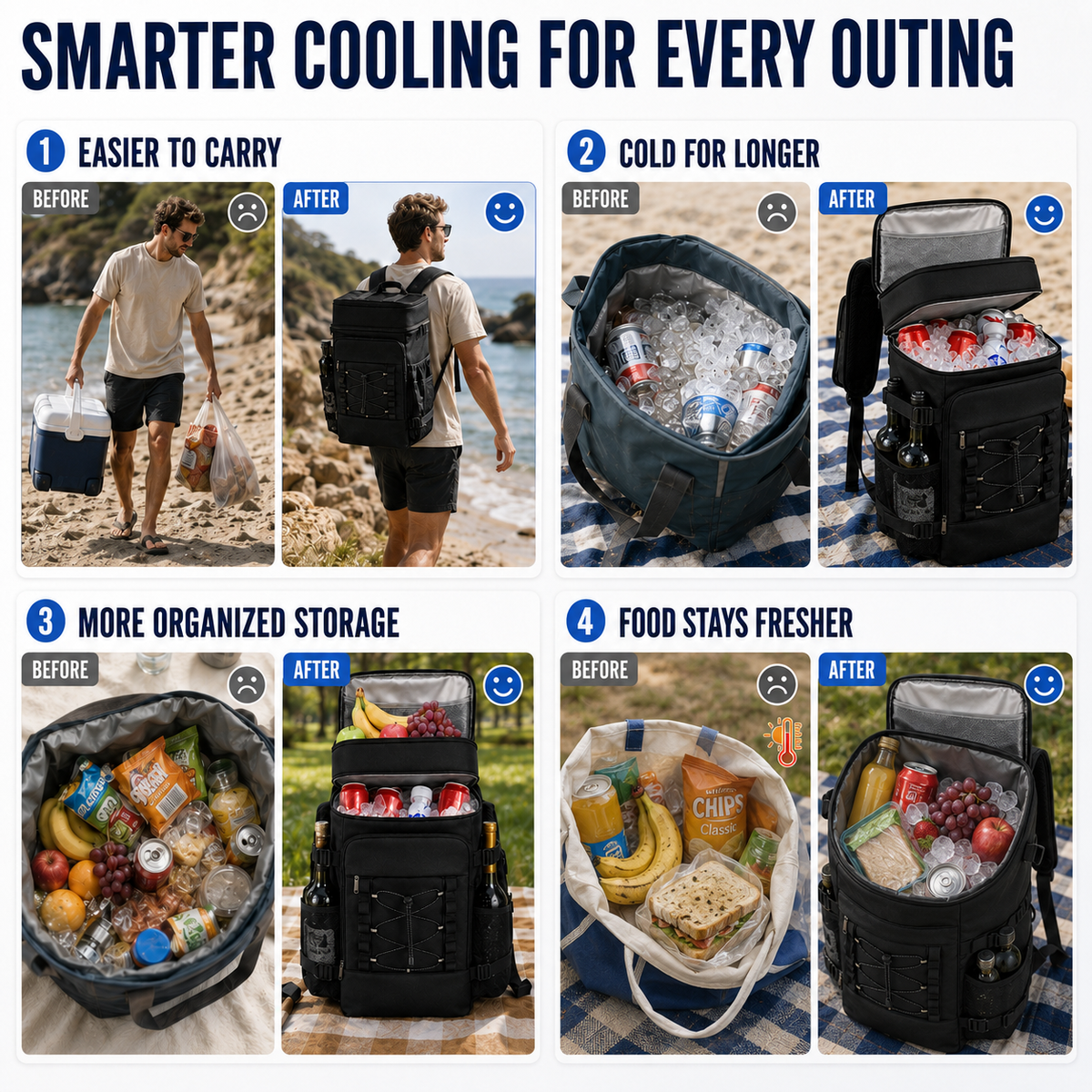 Geïsoleerde Koeltas Rugzak Grijs 22×28×40cm Handsfree Picknick Outdoors Camping Lunchtas Tuin BBQ Strand | Sulvida