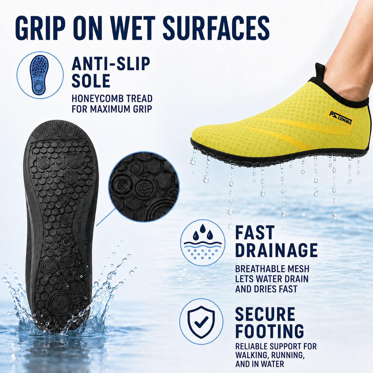 Waterschoen Barefoot Slip-On voor Heren Dames Kinderen Zwembad Strand Watersport Sneldrogend Flexibel | Sulvida