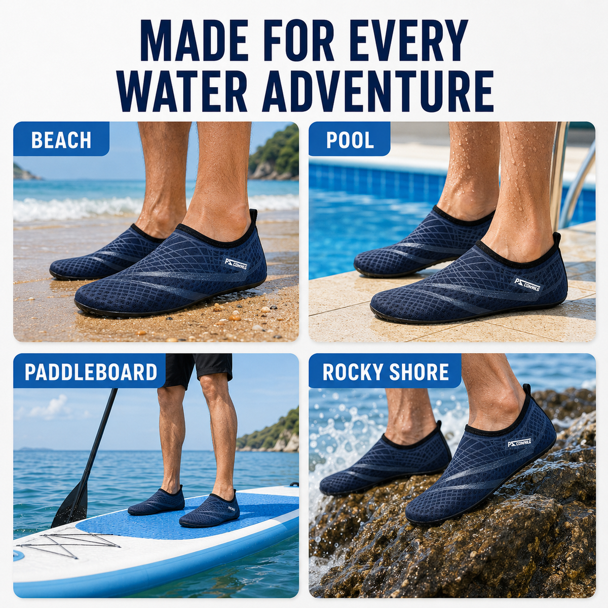 Waterschoen Barefoot Slip-On voor Heren Dames Kinderen Zwembad Strand Watersport Sneldrogend Flexibel | Sulvida