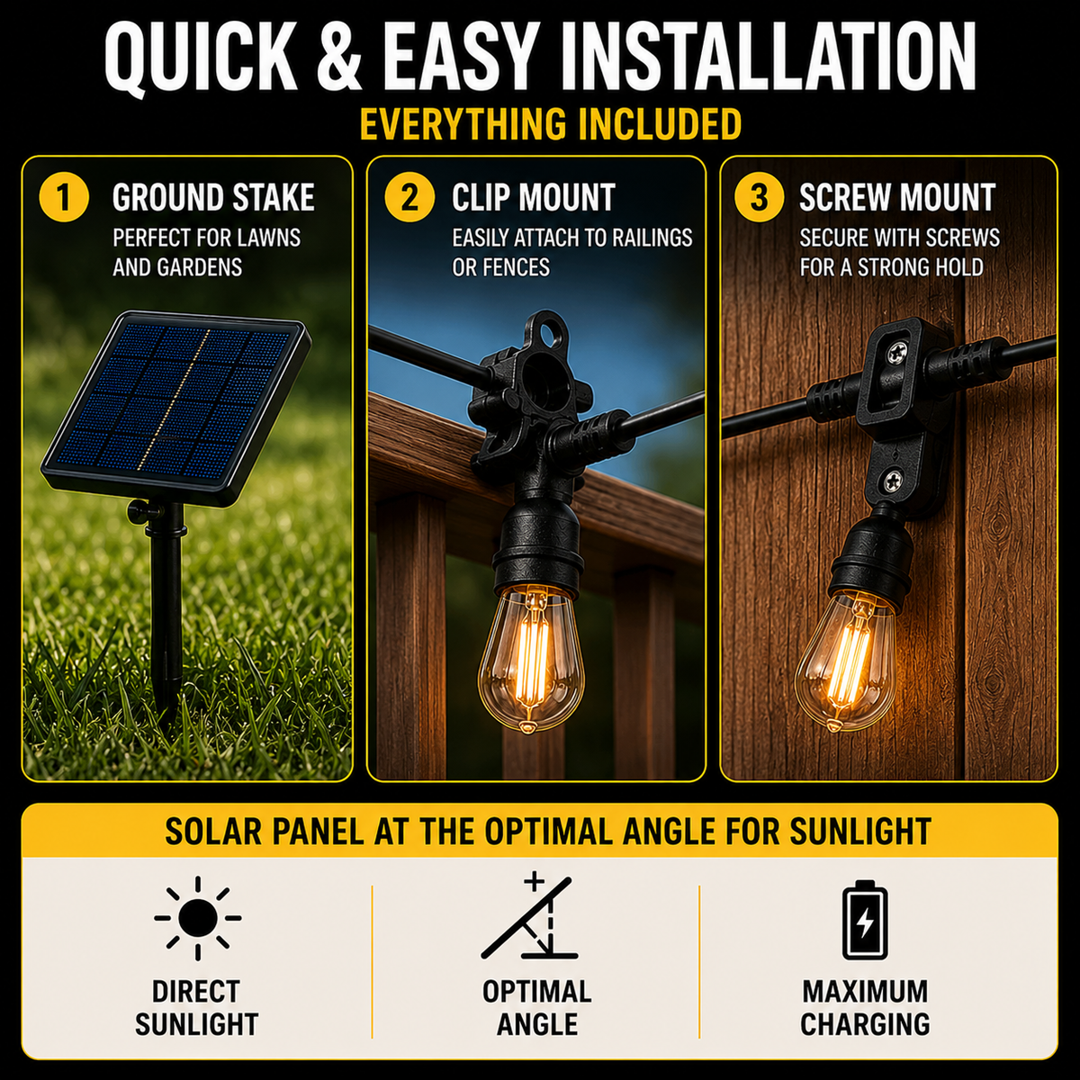 Solar Lichtsnoer voor Buiten 10 m 40 LED's Vintage Sfeerverlichting Waterdicht IP65 Camping Tuin Terras Feest | Sulvida