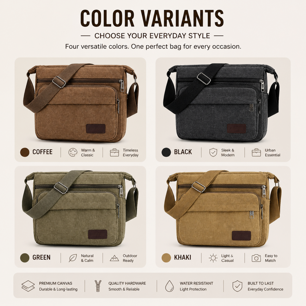 Canvas Crossbody Schoudertas – Vintage Messenger Bag Kanvas met Verstelbare Draagband voor Dagelijks Gebruik | Sulvida