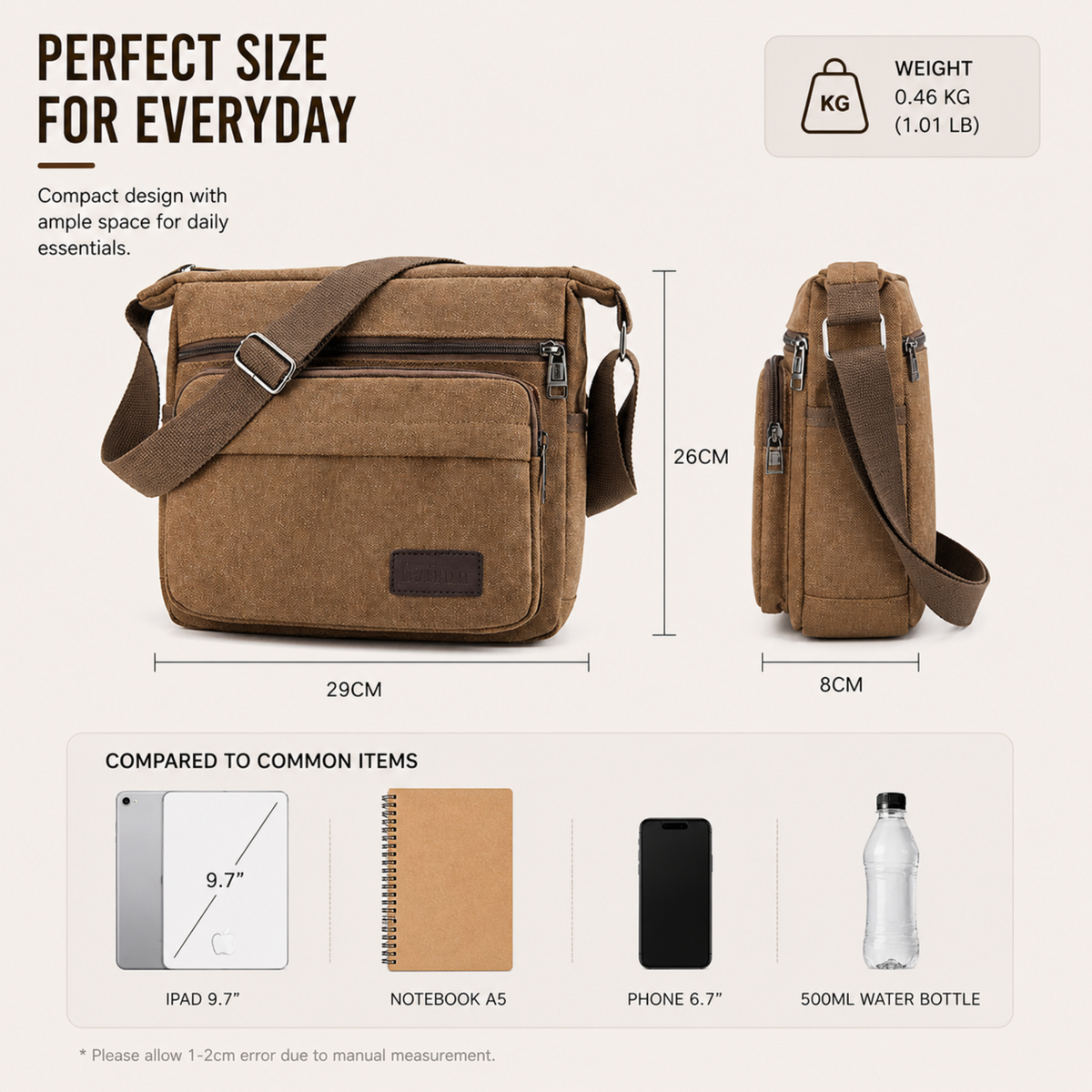 Canvas Crossbody Schoudertas – Vintage Messenger Bag Kanvas met Verstelbare Draagband voor Dagelijks Gebruik | Sulvida