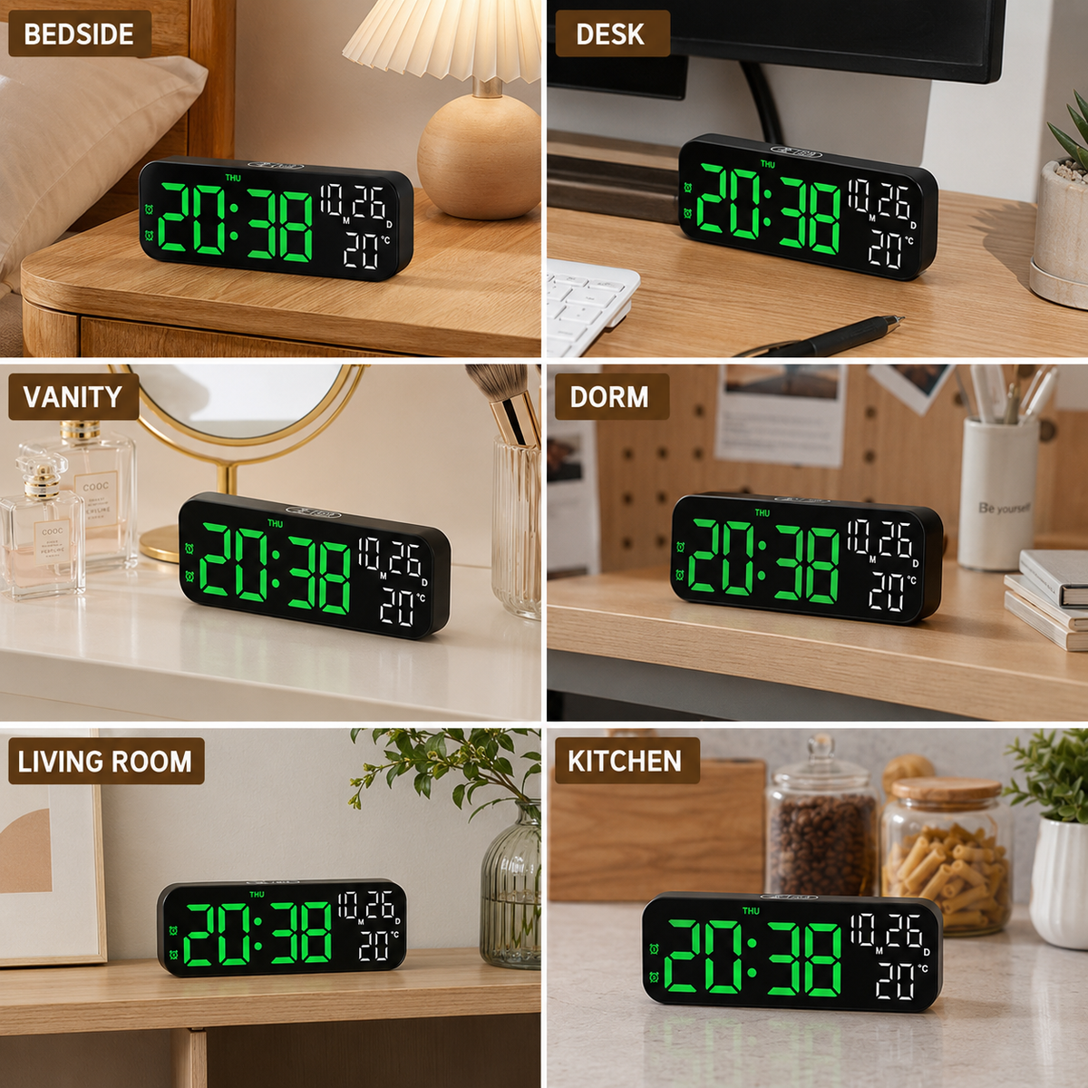 Digitale LED-tafelklok met temperatuurweergave spraakbesturing dimfunctie - modern design voor slaapkamer kantoor | Sulvida