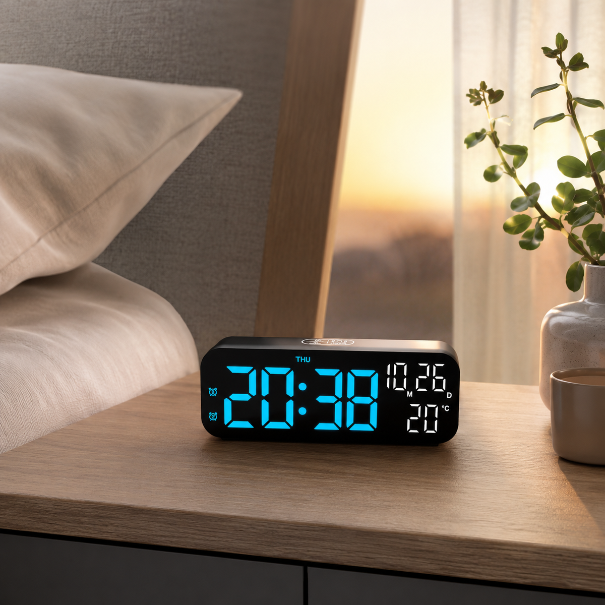 Digitale LED-tafelklok met temperatuurweergave spraakbesturing dimfunctie - modern design voor slaapkamer kantoor | Sulvida