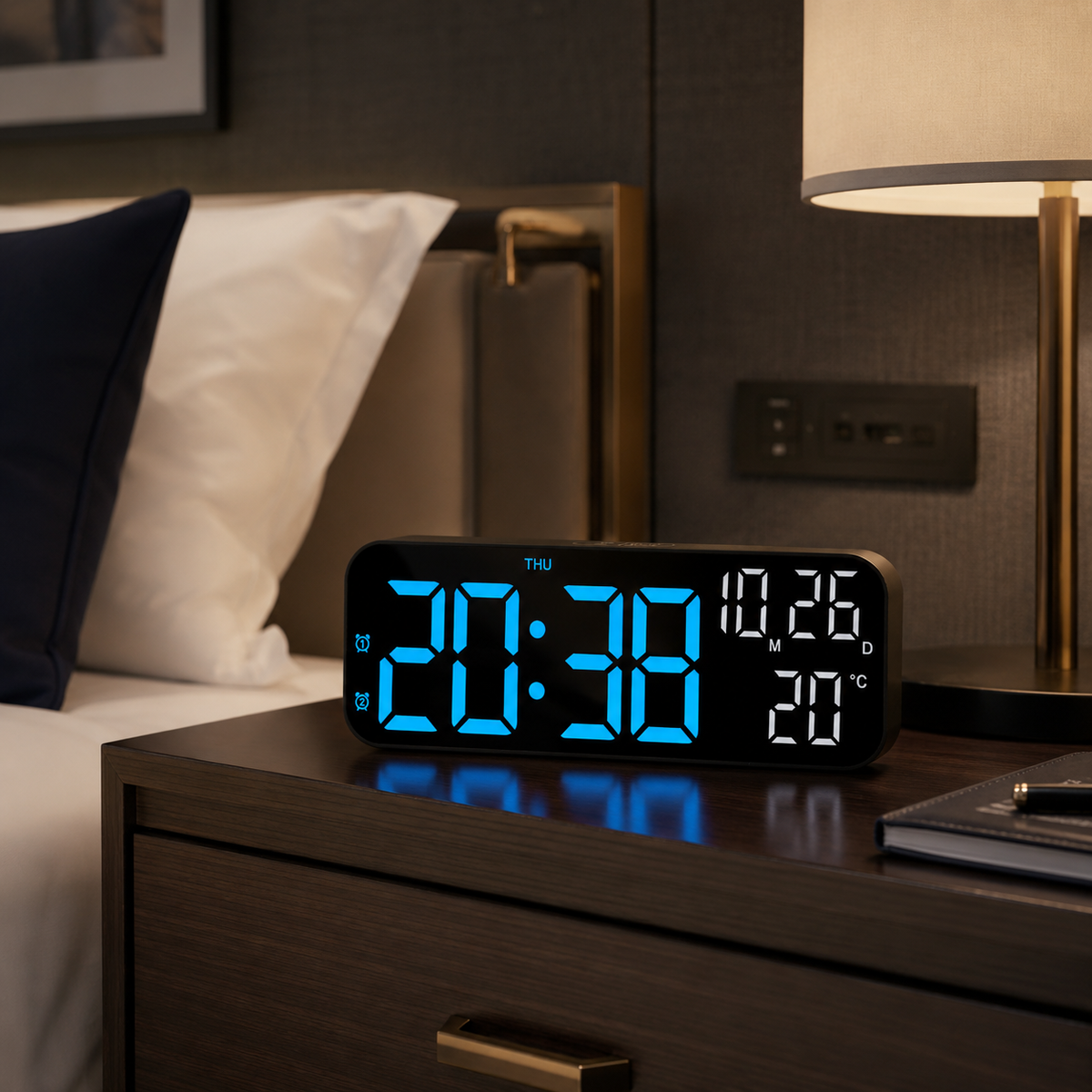 Digitale LED-tafelklok met temperatuurweergave spraakbesturing dimfunctie - modern design voor slaapkamer kantoor | Sulvida