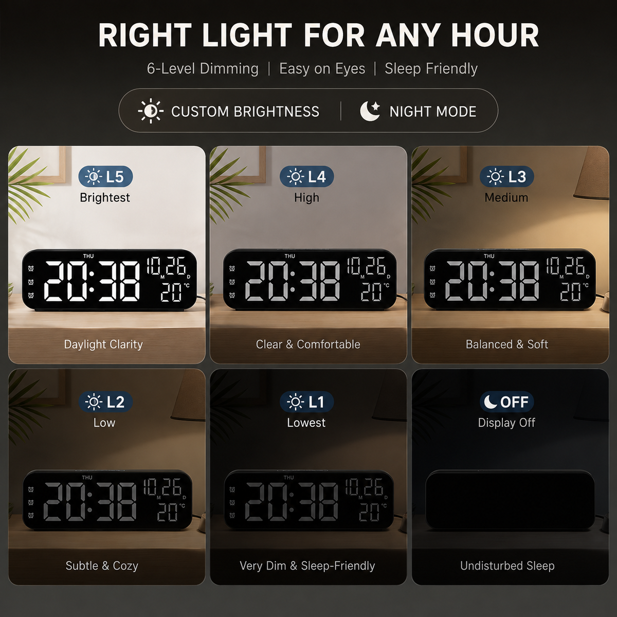 Digitale LED-tafelklok met temperatuurweergave spraakbesturing dimfunctie - modern design voor slaapkamer kantoor | Sulvida