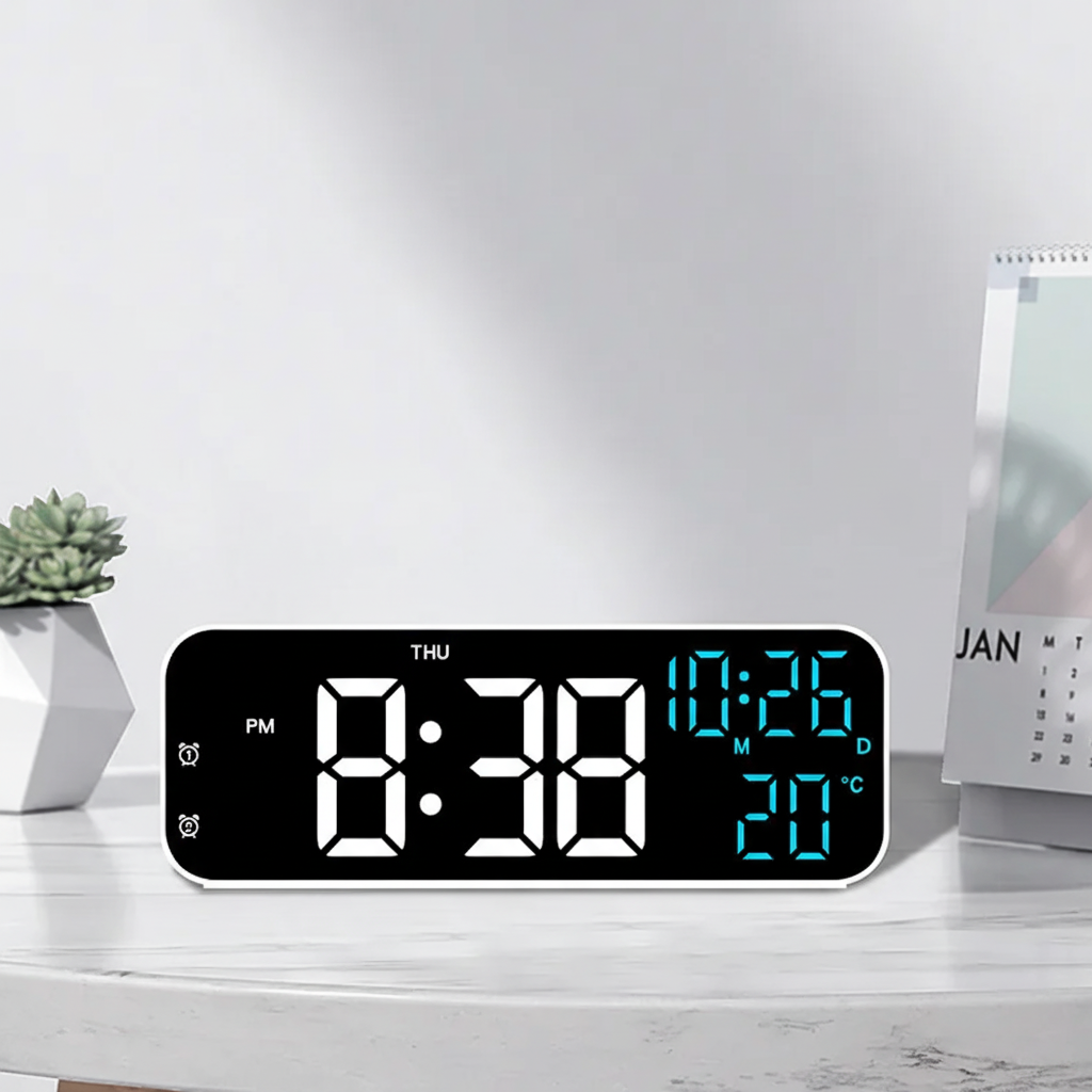 Digitale LED-tafelklok met temperatuurweergave spraakbesturing dimfunctie - modern design voor slaapkamer kantoor | Sulvida
