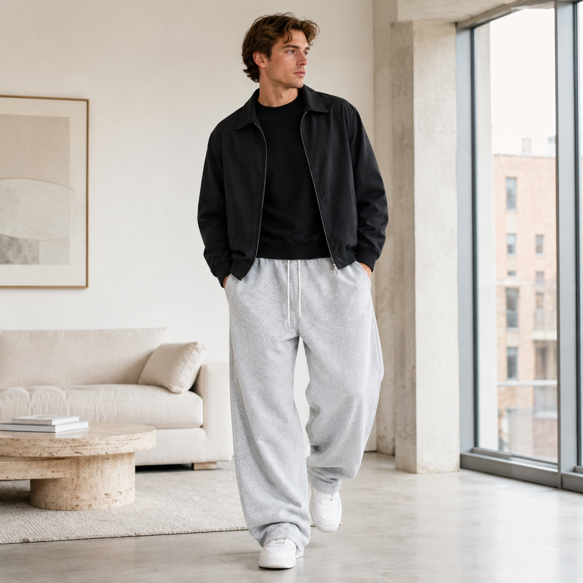 Losse Joggingbroek Full-Length Herensportbroek Rechte Pasvorm Elastische Taille Ademend Comfortabel Casual | Sulvida