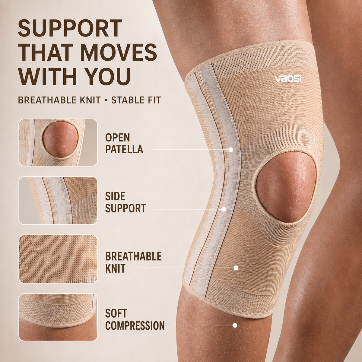 Knie Ondersteuning Brace Elastische Knit met Open Patella Design voor Maximale Stabiliteit Comfort en Bewegingsvrijheid | Sulvida