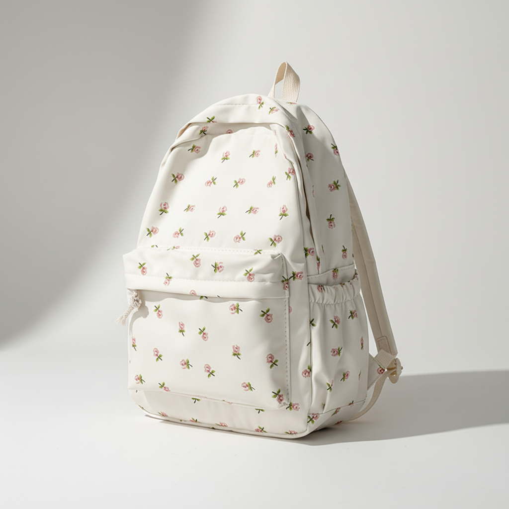 Nylon Schoolrugzak Bloemenprint Dames Roze Wit Rugtas Laptop Studie Rugzak Schooltas Werk Dagelijks Gebruik | Sulvida