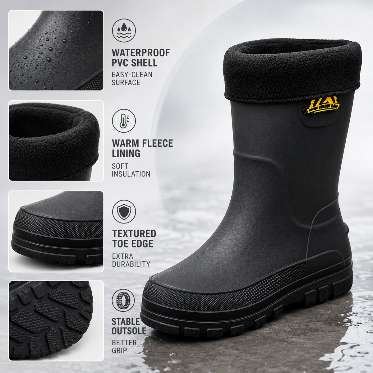 Geïsoleerde Regenlaarzen Heren Waterdicht met Antislipzool Winterlaarzen Outdoor Werk Zwart Rood Geel | Sulvida