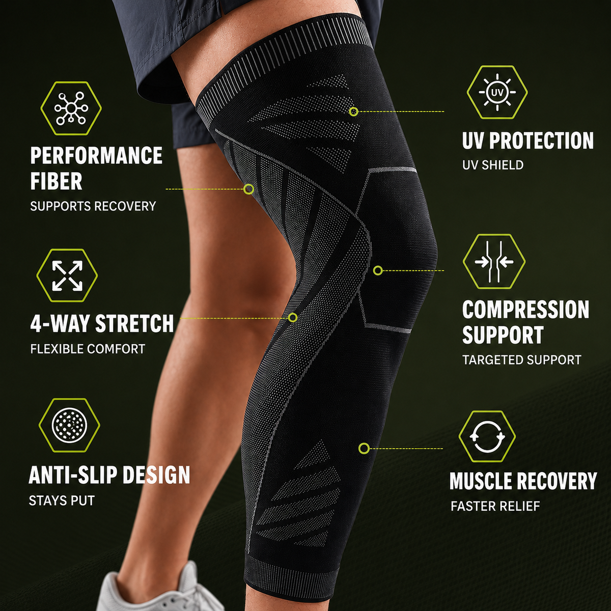 Full-leg Compressiekous Beenbeschermer Steun Sportbrace Knie en Onderbeen voor Hardlopen en Training | Sulvida