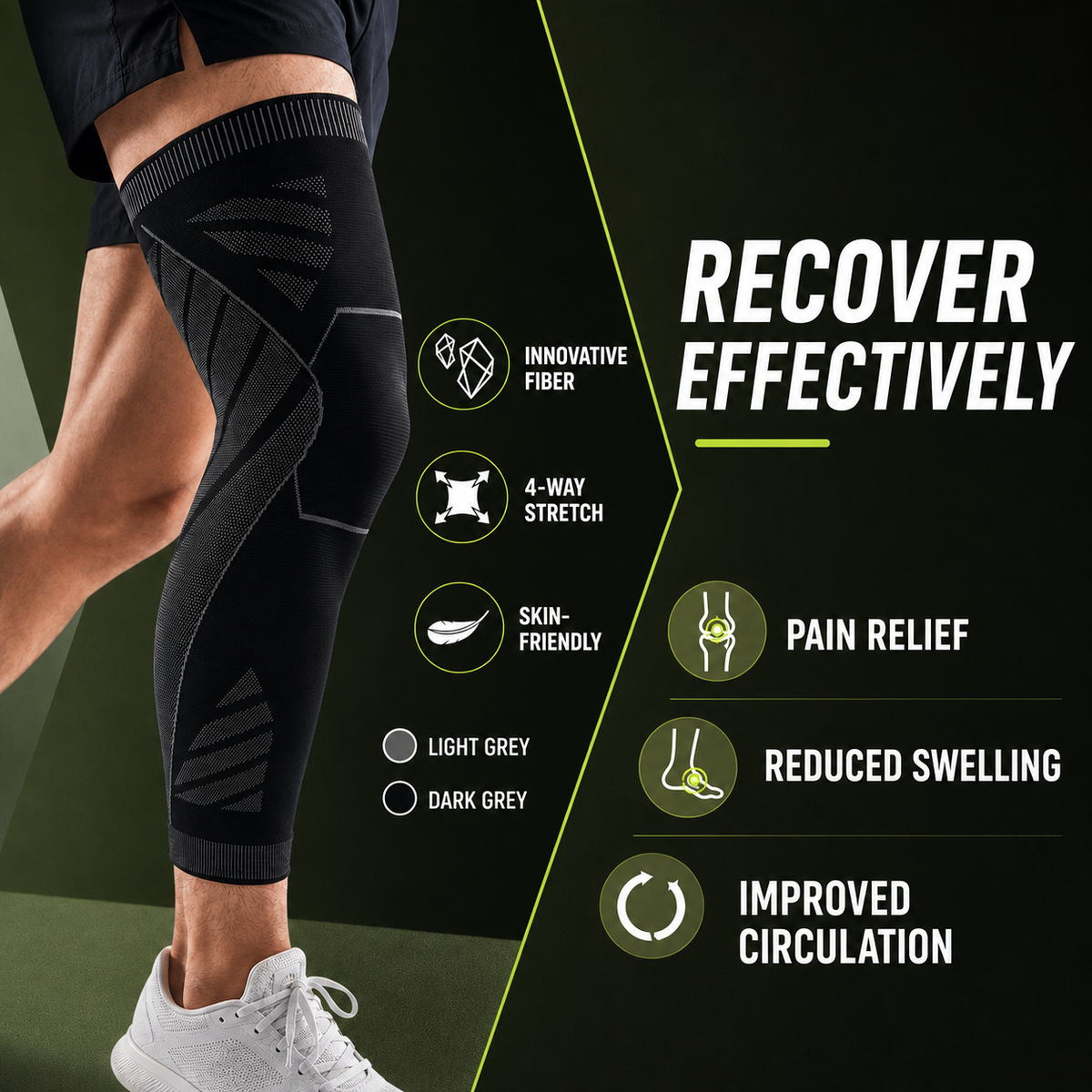 Full-leg Compressiekous Beenbeschermer Steun Sportbrace Knie en Onderbeen voor Hardlopen en Training | Sulvida