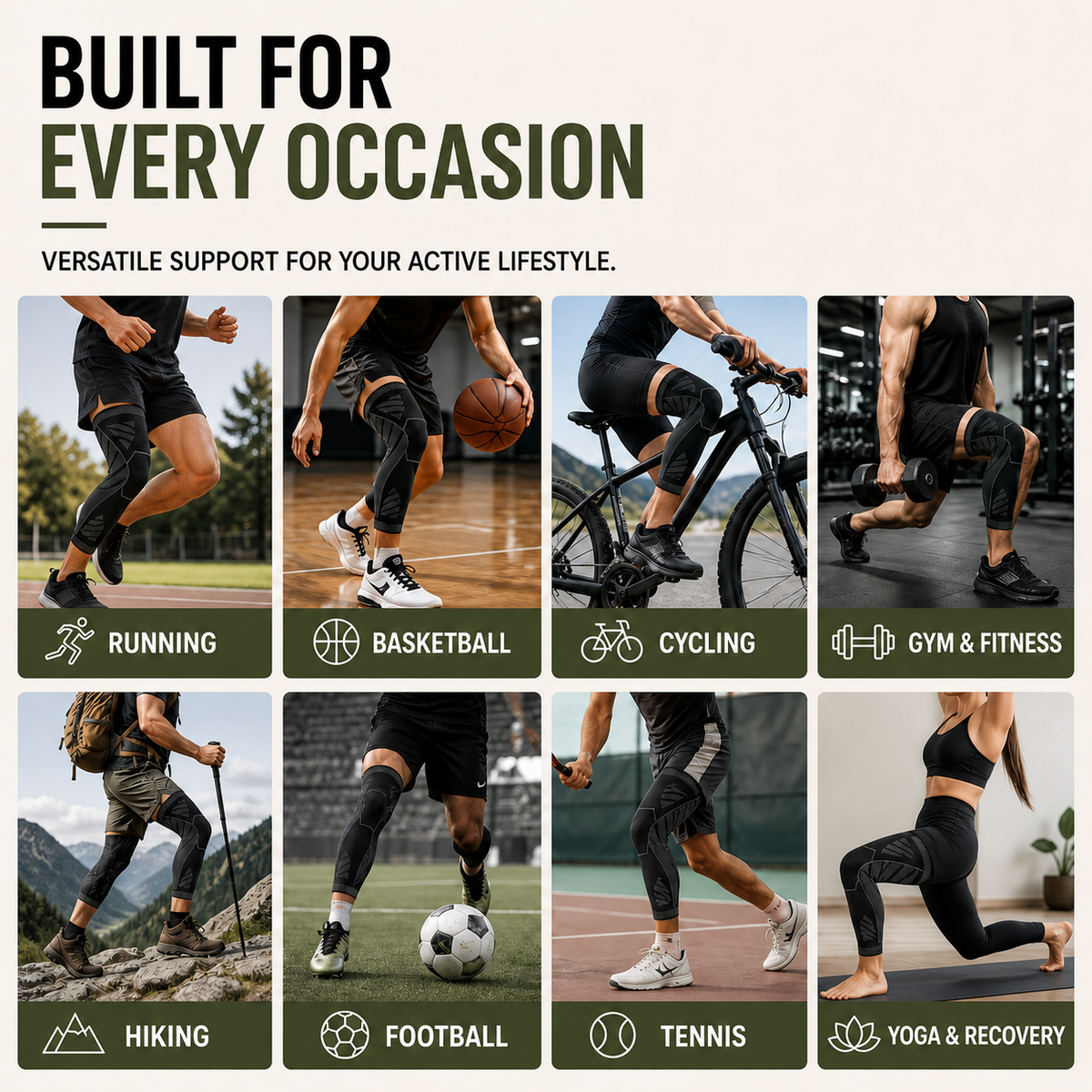 Full-leg Compressiekous Beenbeschermer Steun Sportbrace Knie en Onderbeen voor Hardlopen en Training | Sulvida