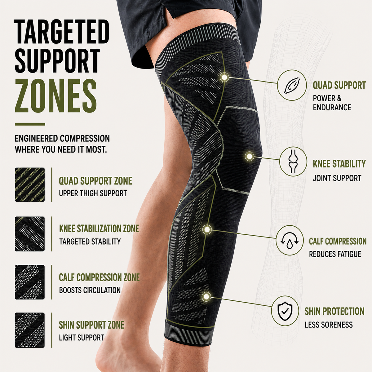 Full-leg Compressiekous Beenbeschermer Steun Sportbrace Knie en Onderbeen voor Hardlopen en Training | Sulvida