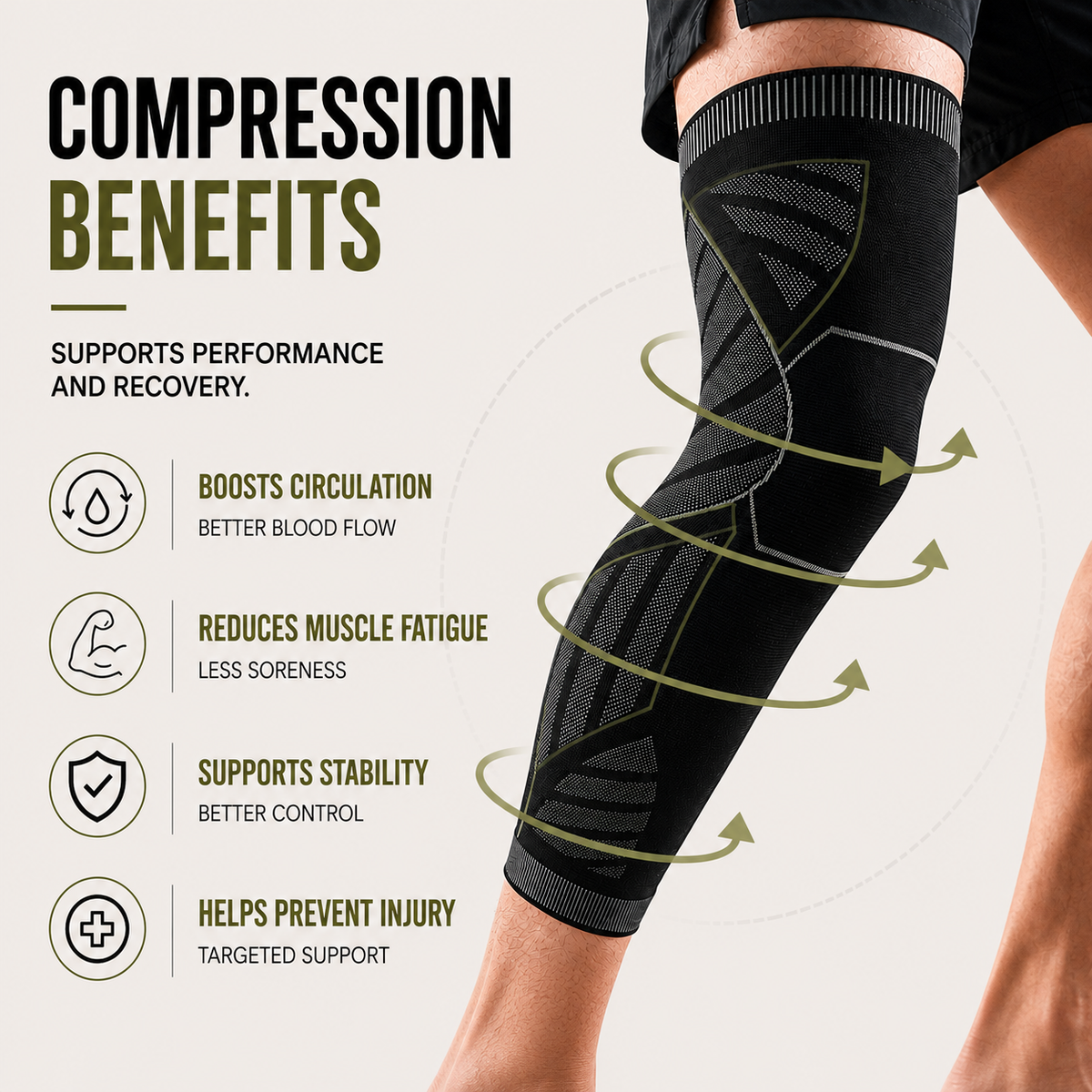 Full-leg Compressiekous Beenbeschermer Steun Sportbrace Knie en Onderbeen voor Hardlopen en Training | Sulvida