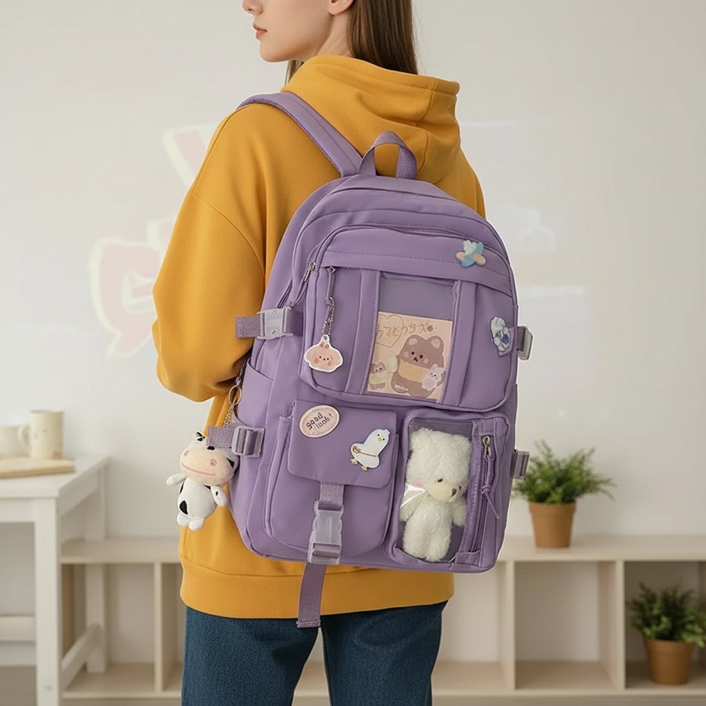 Studentenrugzak 20-35L Preppy Stijl Schooltas Laptopvak Roze Beige Zwart Blauw Groen Paars Dagelijks Gebruik | Sulvida