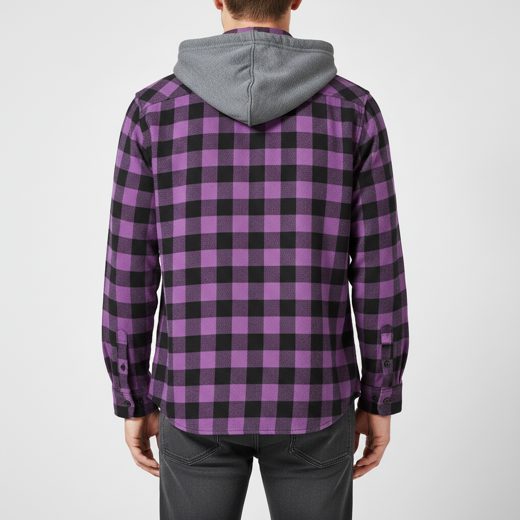 Geruit Flanel Overhemd met Capuchon Lange Mouwen Herfst Lente Casual Houthakkershemd Heren Werkhemd Borstzak | Sulvida
