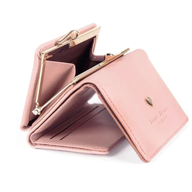 Portefeuille compact pliant avec compartiment à pièces et détail en forme de cœur - Portefeuille pratique pour femme - Design élégant | Sulvida