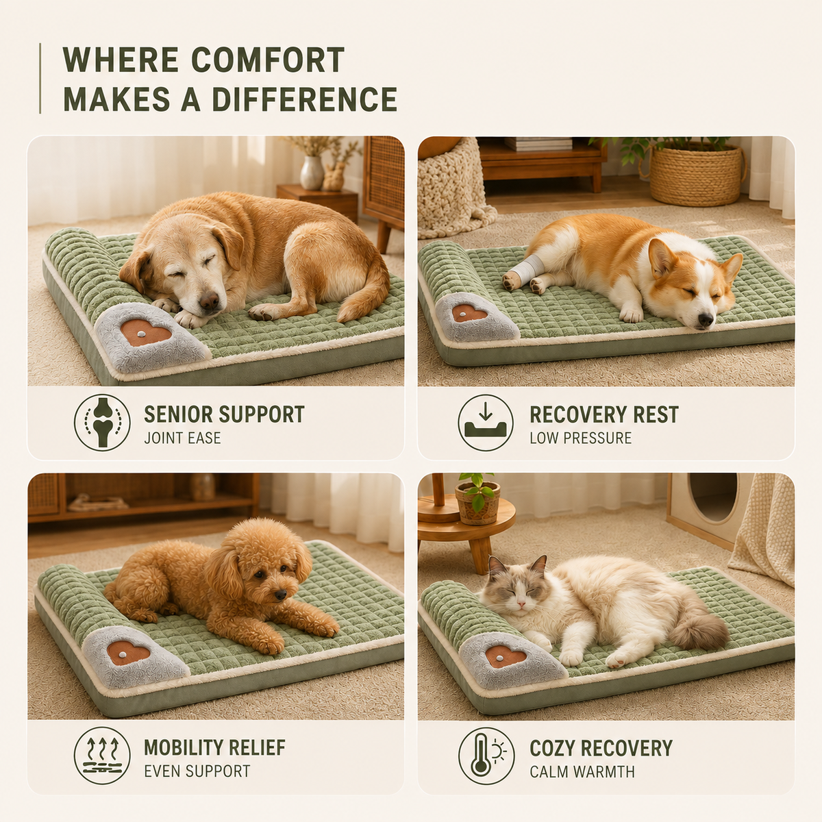 Orthopedisch Huisdierbed Memory Foam Honden Katten Wasbare Afneembare Hoes Comfortabel Slaapplaats Gewrichtsverzorging | Sulvida