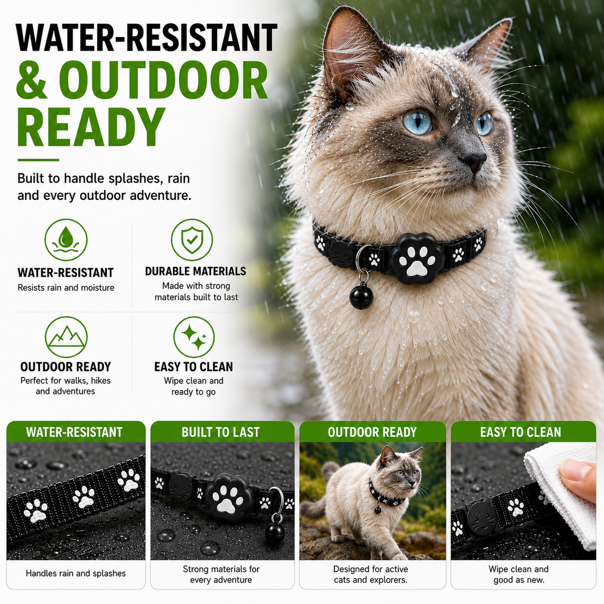 Verstelbare GPS-halsband voor Katten en Honden Locatietracking Reflecterende Pootafdrukken Huisdier Veiligheid | Sulvida