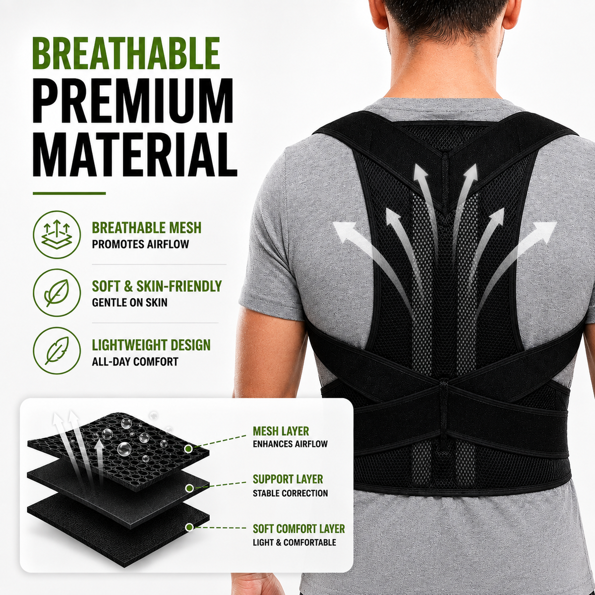 Verstelbare Houdingsbrace Unisex voor Rugondersteuning Schoudercorrectie Ademend Postuur Verbeteren Comfort | Sulvida