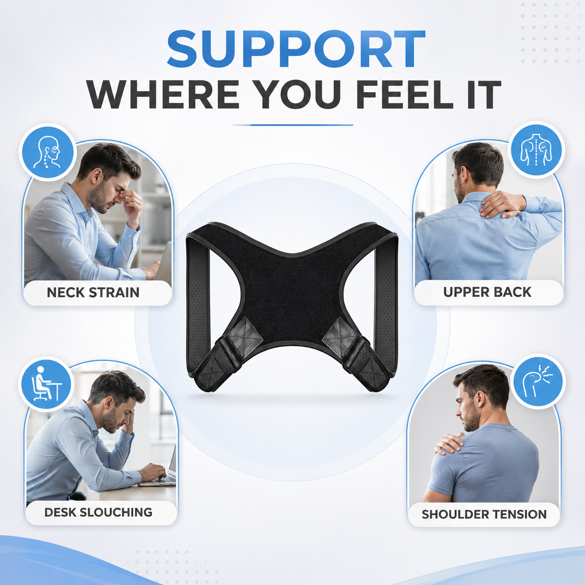 Verstelbare Schouderbrace Houdingscorrector Unisex Rugsteun Postuurverbetering Rug Schouder Houding Corrector | Sulvida