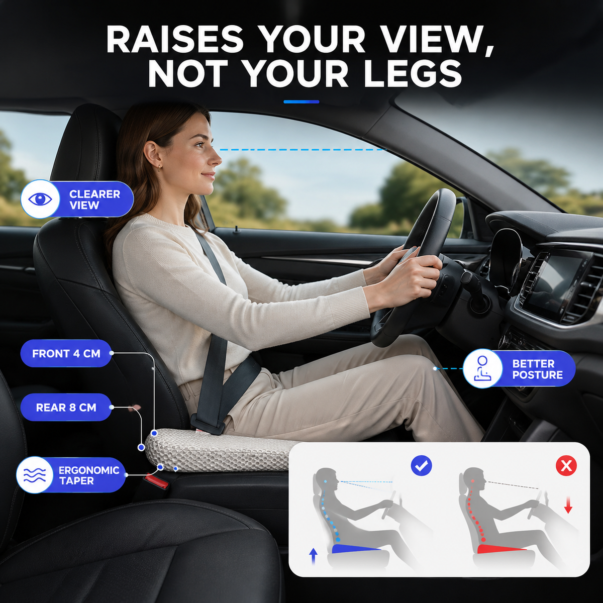 Ademend Honingraat Zitkussen voor Auto – Drukverlagend Comfort Kussen voor Lange Ritten en Rugondersteuning | Sulvida