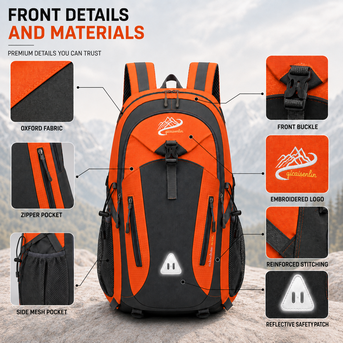 Multi-Compartment Rugzak 40L Wandelrugzak met Mesh Rugpaneel Verstelbare Borstbanden Ritsvakken Outdoor | Sulvida