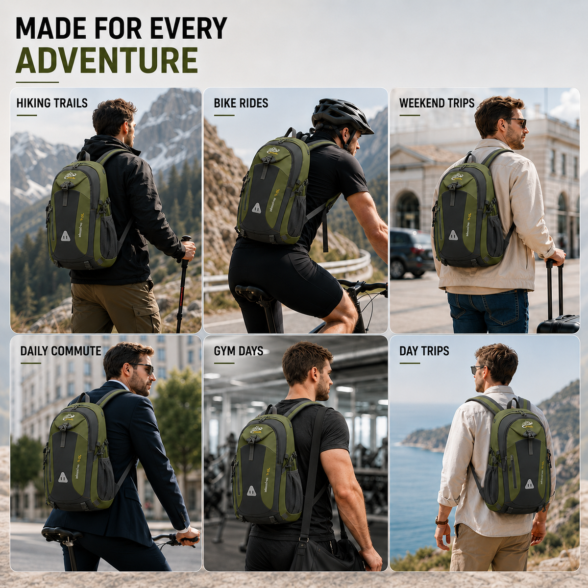 Multi-Compartment Rugzak 40L Wandelrugzak met Mesh Rugpaneel Verstelbare Borstbanden Ritsvakken Outdoor | Sulvida