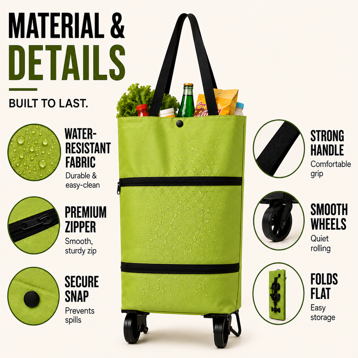 Opvouwbare Boodschappenwagen met Wielen Inklapbare Trolley voor Shopping en Boodschappen Doen Draagtas | Sulvida