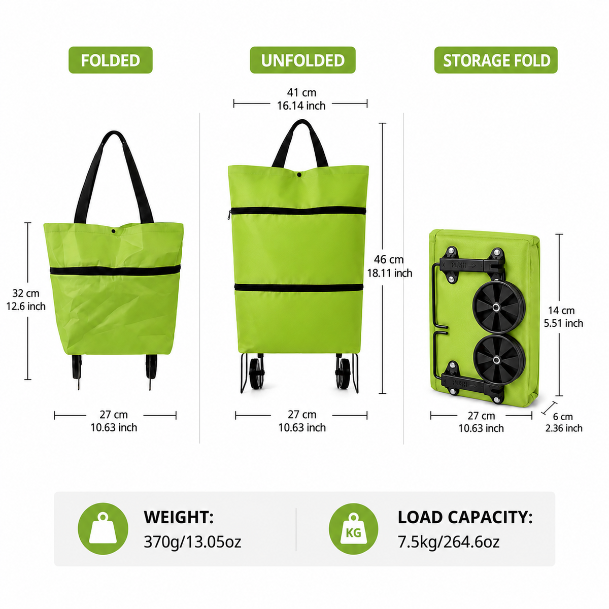 Opvouwbare Boodschappenwagen met Wielen Inklapbare Trolley voor Shopping en Boodschappen Doen Draagtas | Sulvida