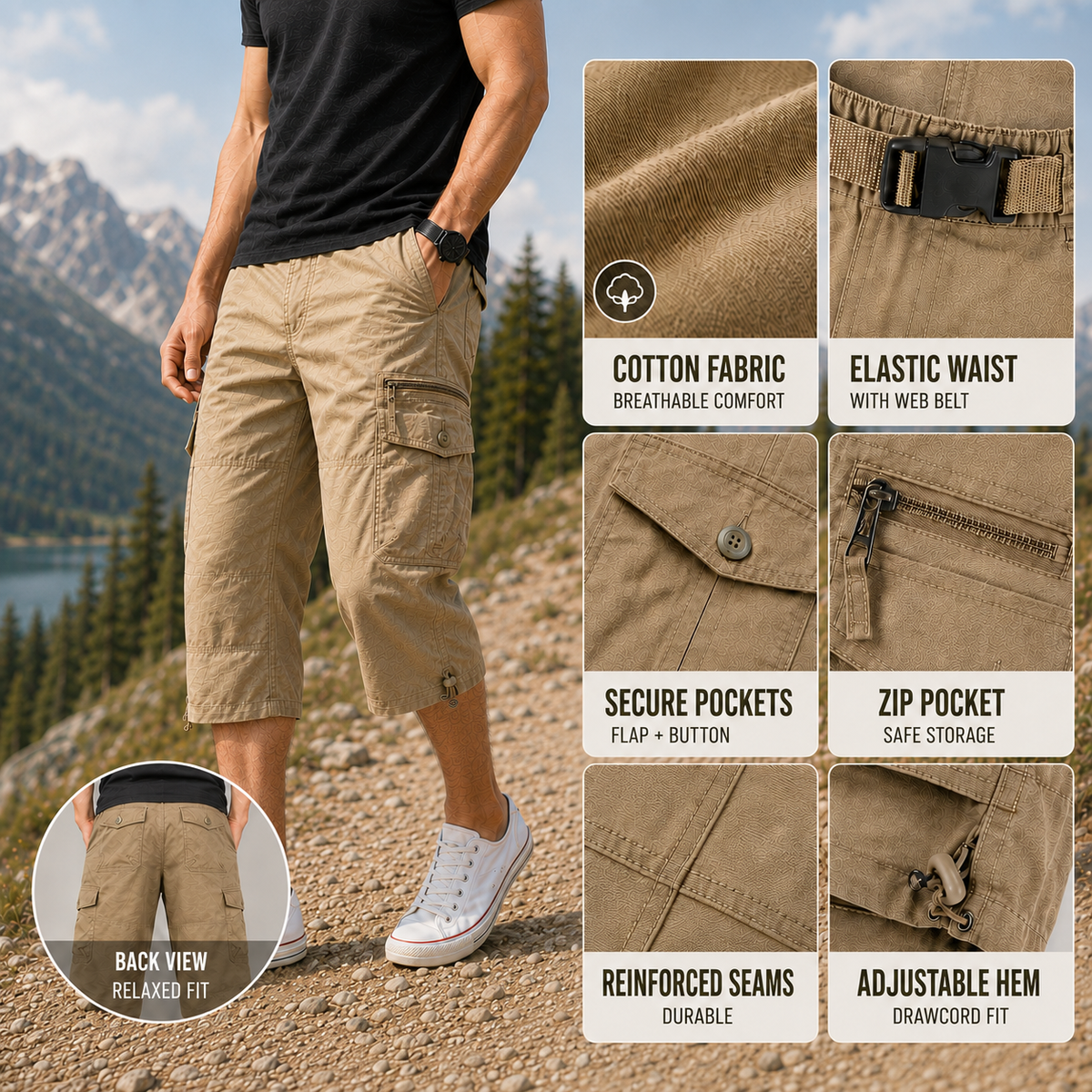 Outdoor Cargo Hiking Shorts Heren Knielengte Quick-Dry Meerdere Zakken Trail Kamperen Wandelen Zomer | Sulvida