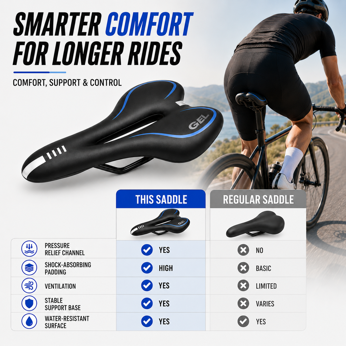 Ergonomisch Fietszadel Time Trial Design voor Wielersport Racefiets Mountainbike Triathlon Comfortabel Zadel | Sulvida