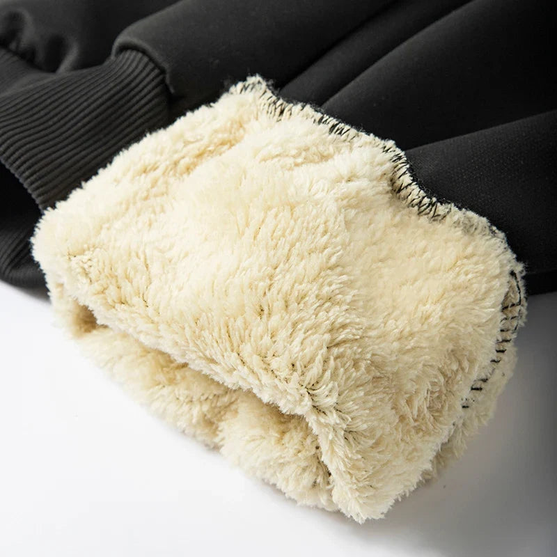 Sherpa gevoerde joggingbroek fleece warm winterbroek met ritszakken trekkoord en elastische tailleband | Sulvida