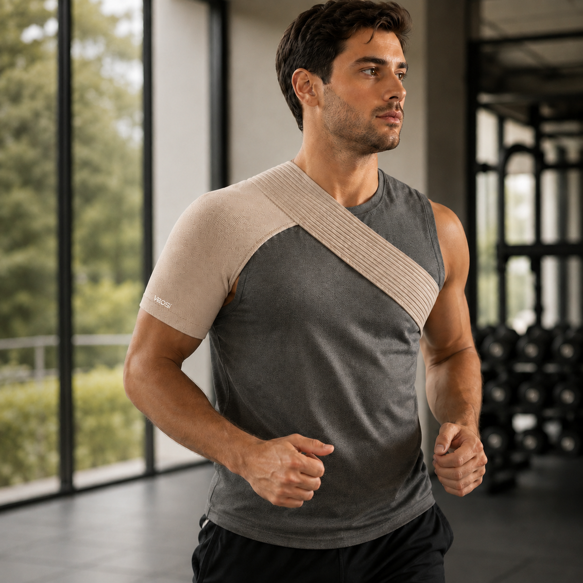 Elastische Schouderbandage voor Optimale Ondersteuning en Compressie Beige Verstelbaar Sport Blessurepreventie | Sulvida