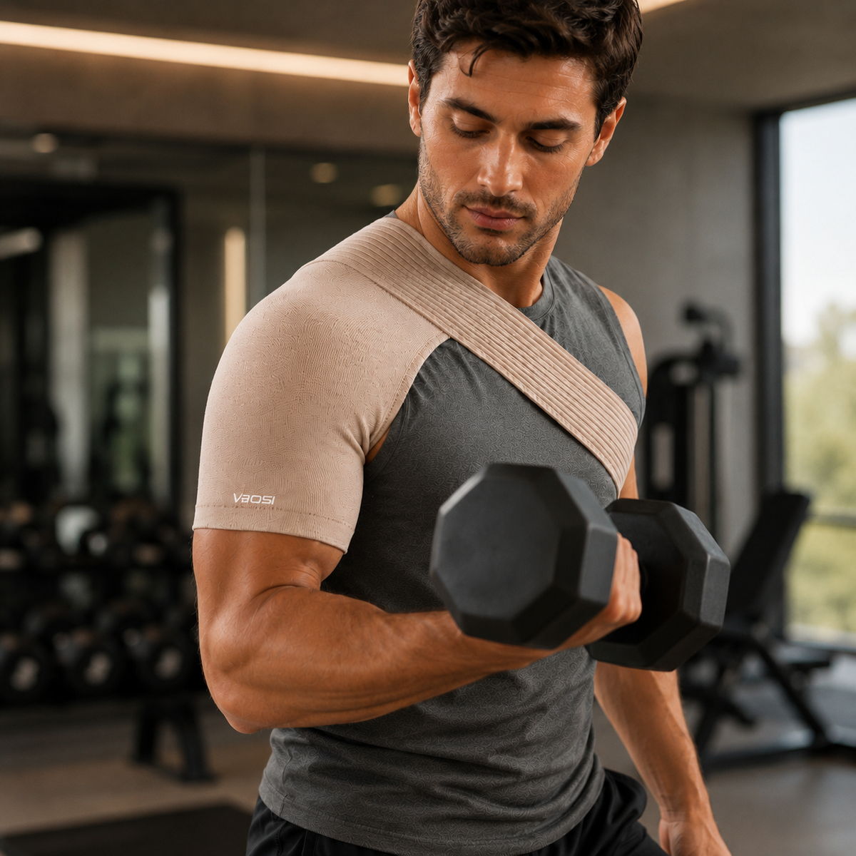 Elastische Schouderbandage voor Optimale Ondersteuning en Compressie Beige Verstelbaar Sport Blessurepreventie | Sulvida