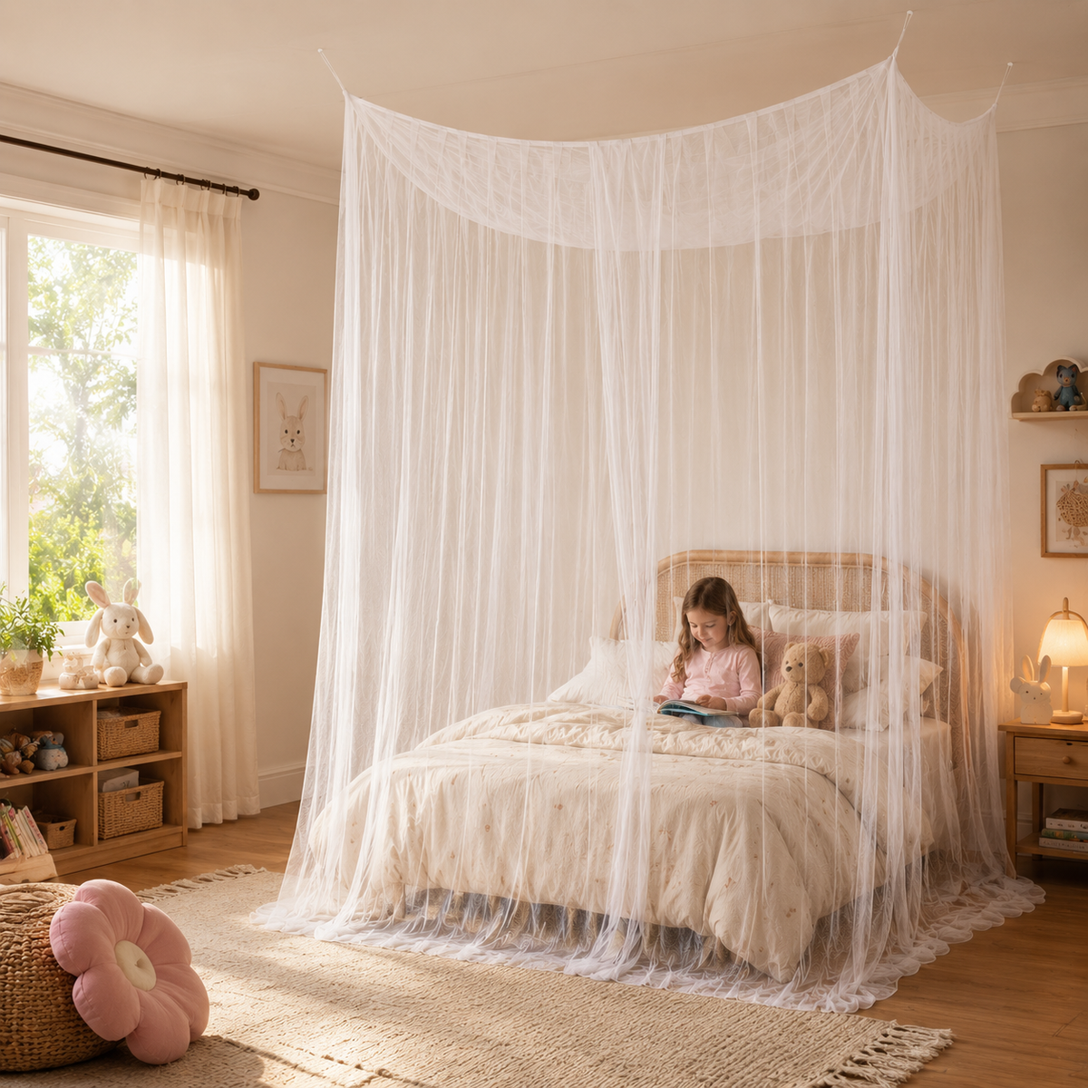 Hangend Muggennet Extra-Large 220x200x200cm Rechthoekig Klamboe Insectenbescherming Outdoor Indoor Slaapkamer Wit | Sulvida