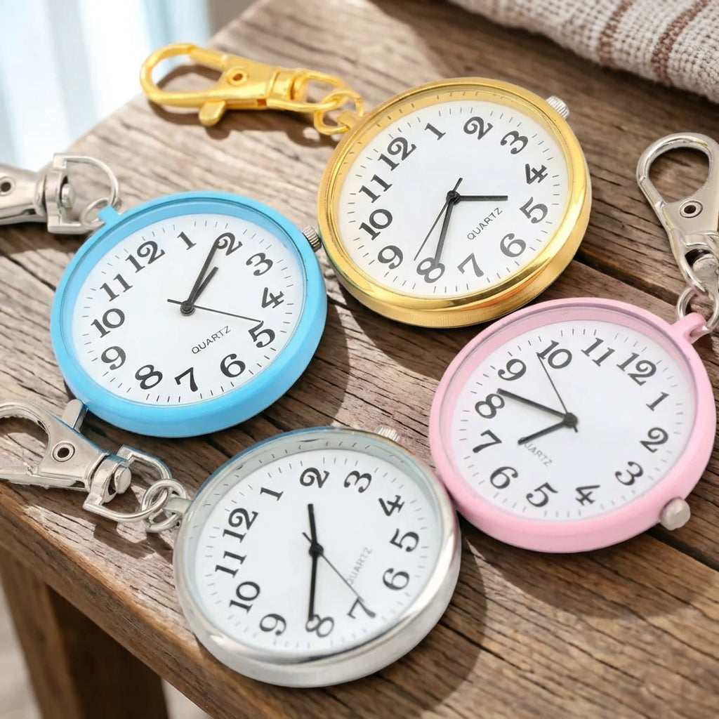 Montre de poche compacte avec porte-clés, acier inoxydable, mouvement à quartz, analogique, taupe, style vintage, affichage de l’heure | Sulvida