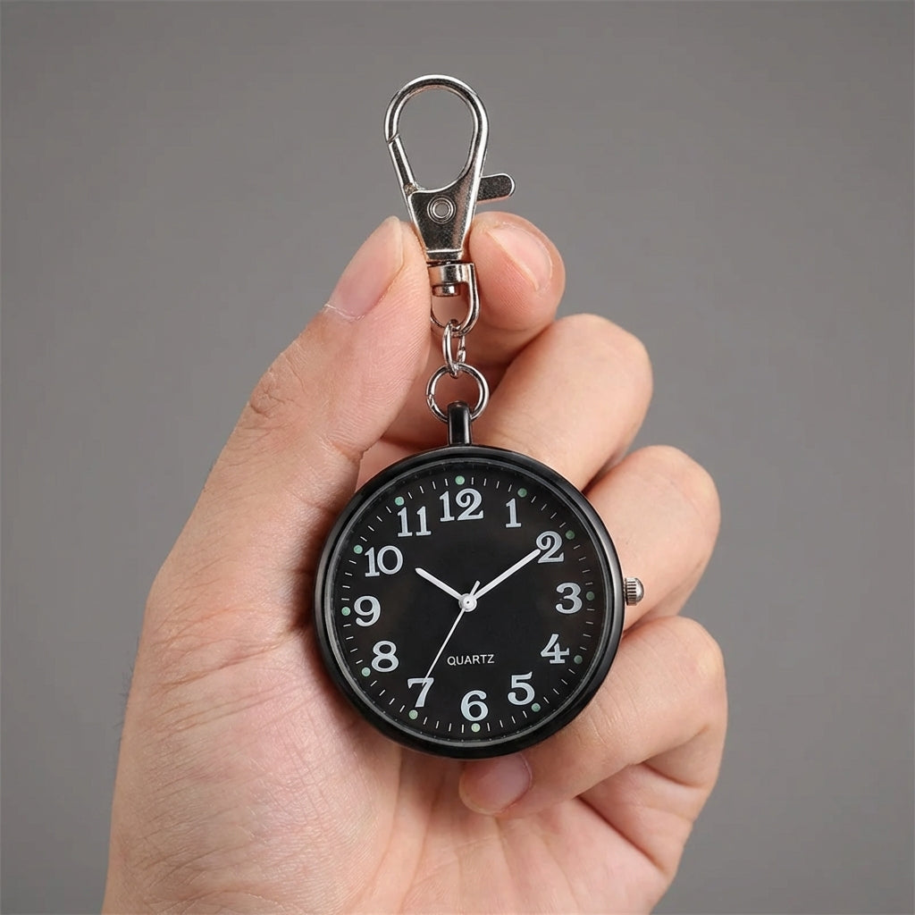 Montre de poche compacte avec porte-clés, acier inoxydable, mouvement à quartz, analogique, taupe, style vintage, affichage de l’heure | Sulvida