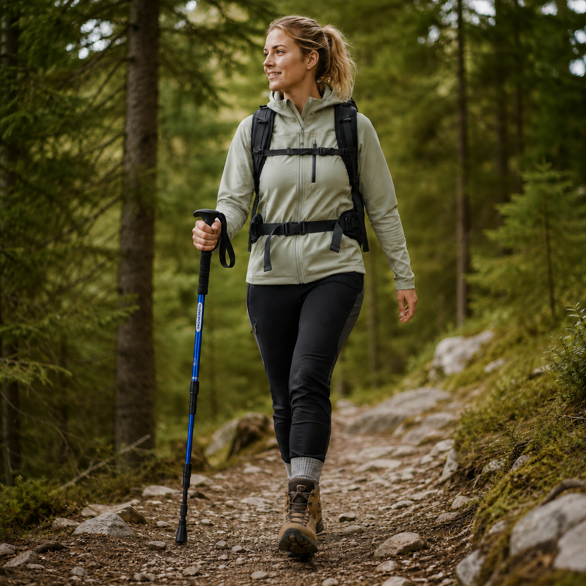 Inklapbare Telescopische Wandelstok Lichtgewicht Aluminium Trekkingstok met T-Handvat Verstelbaar 50-110 cm | Sulvida