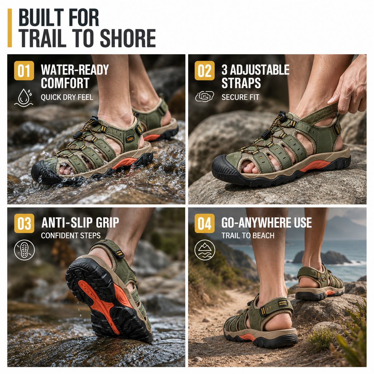 Ademende Wandelsandalen Open Teen voor Heren – Lichtgewicht Outdoor Hiking Schoenen Waterdicht Zomer | Sulvida